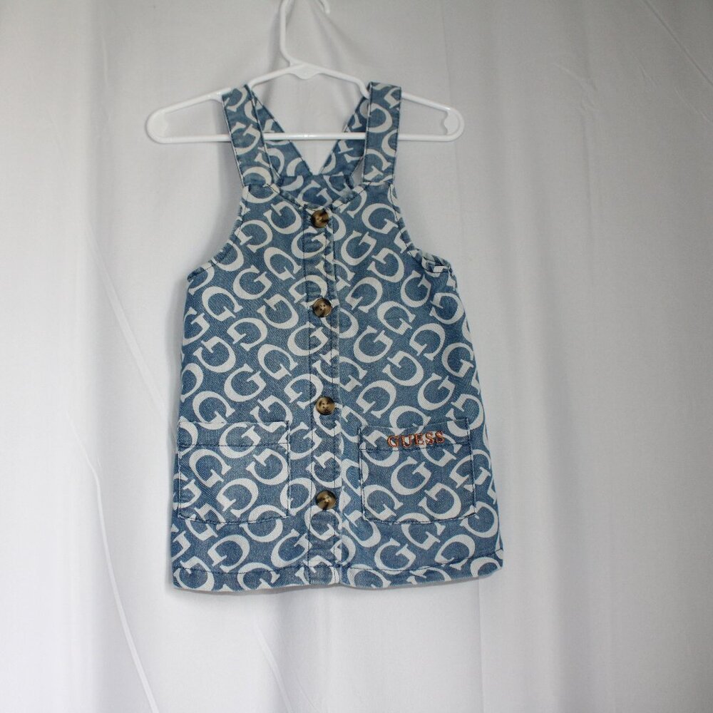 Guess Kids Chambray Guess-Print Over-all Style Dress Shirt Button Up Pockets 2T